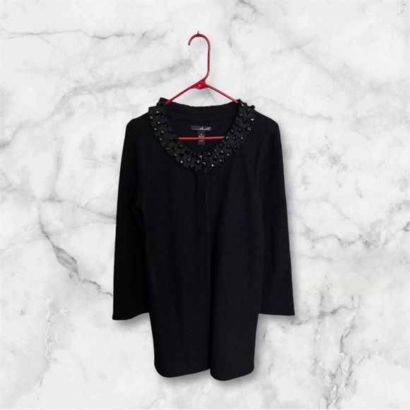 Willi Smith black boiled wool embellished neckline hidden snap close coat size M - Picture 5 of 5